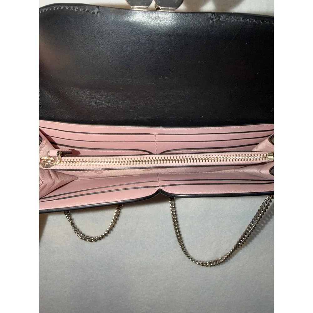 Kate‎ Spade Black Leather Heart Lock Chain Wallet Clutch Evening Bag